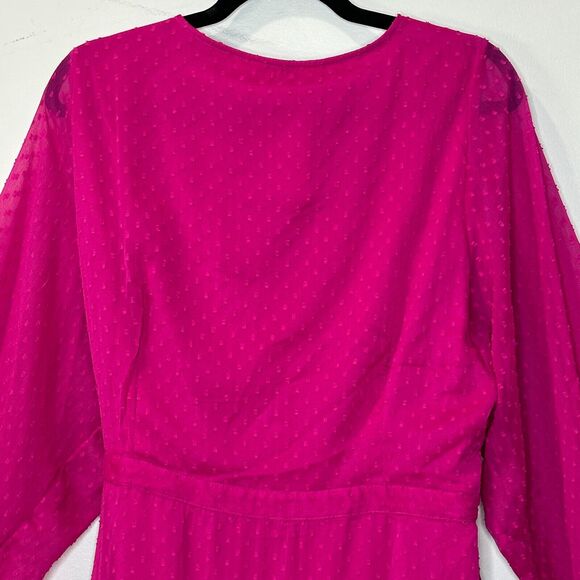 Not So Serious Anthro Swiss Dot Smocked Cuffs Wrap Mini Dress Pink Women XL NWT - Picture 12 of 12